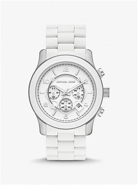 white michael kors watch 8127|oversized runway white tone watch.